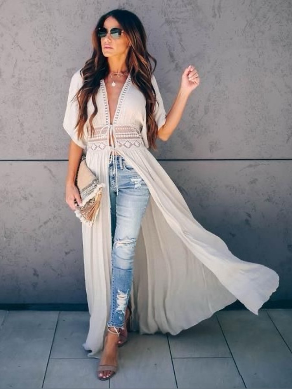 Vici Tan Bohemian Duster with tie / Size Small